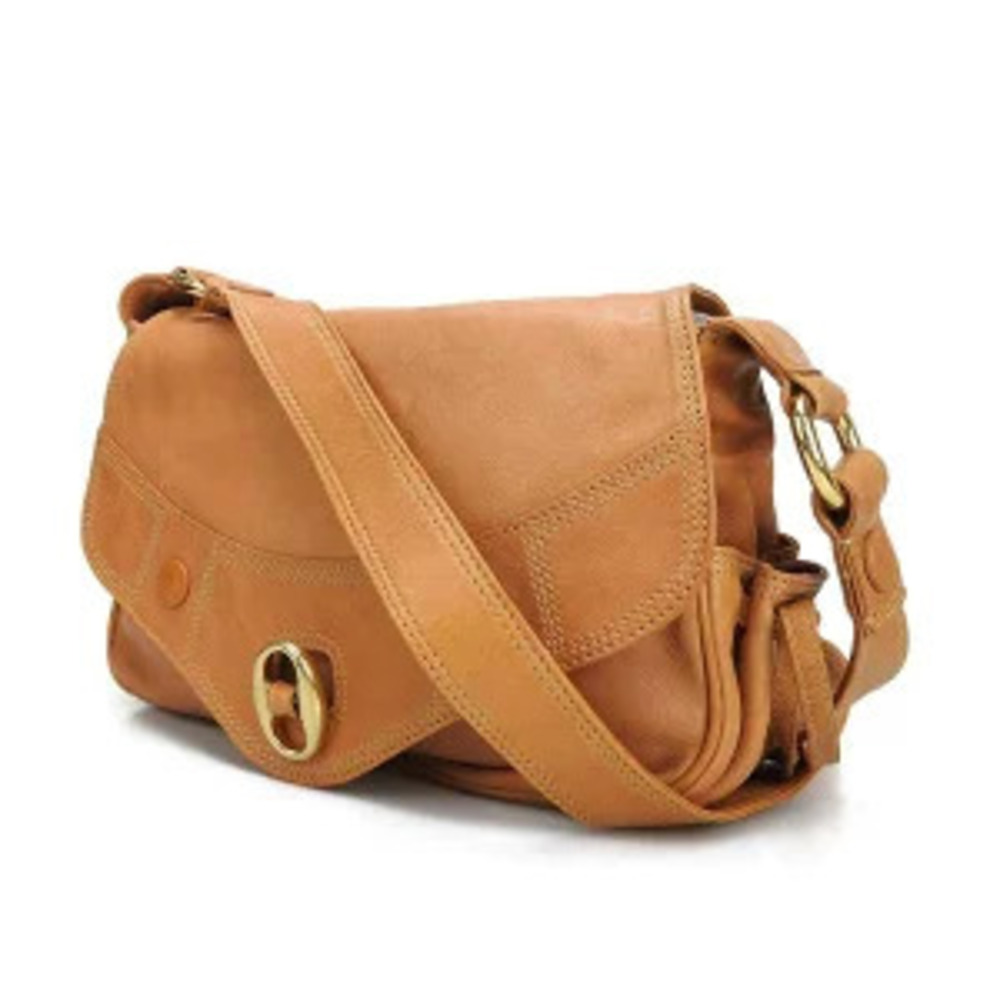 Celine Shoulder Bag Camel Tan Brown Crossbody Side Pocket Leather